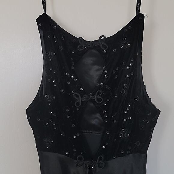 Never Worn VTG 2000s Prom Dress Long Silky Satin Velvet Sequin Empire Waist Top - Picture 6 of 11